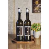 KHAKMA Ahşap Stantlı Amber 2'li 750 ml Zeytinyağı Sıvıyağ Şişesi Yağdanlık Yağlık 750ml