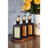 KHAKMA Ahşap Stantlı Amber Gold Zeytinyağı Nar Ekşisi Sirke Şişesi Yağdanlık 3lü Set 250ml Goldcb3