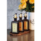KHAKMA Ahşap Stantlı Amber GOLD Zeytinyağı Nar Ekşisi Sirke Şişesi Yağdanlık 3lü Set 300ml GOLDCB3