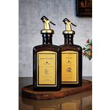 KHAKMA Ahşap Stantlı Amber GOLD Zeytinyağı Sirke Şişesi Yağlık Yağdanlık 2'li set CB2GOLD