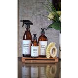KHAKMA Ahşap Stantlı Fırçalı 3'lü Amber Cam Bulaşık Deterjanı Kitchen Cleaner Sıvı Sabunluk 500ml COLLESIUM