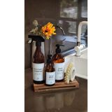 Khakma Ahşap Stantlı Fırçalı 3'lü Amber Cam Bulaşık Deterjanı Kitchen Cleaner Sıvı Sabunluk 500ML