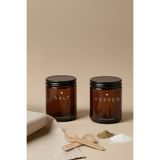 KHAKMA Amber Cam Tuz ve Karabiber Kavanozu Seti – Salt & Pepper Yazılı – 2'li Set / 250 ml