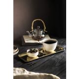 Khakma Dörtgen Gold Sunum Tepsisi Dekoratif Çay Kahve Servis Tepsisi