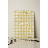 KHAKMA FloralMood Cam Kesme Tahtası – 25x35 cm | Sarı Ekose & Papatya Desenli | Temperli Cam