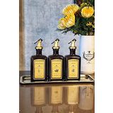 KHAKMA GOLD Çelik Stantlı Amber Zeytinyağı Nar Ekşisi Sirke Şişesi Yağdanlık 3lü Set GOLDÇELİKCB3