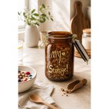 KHAKMA Kilitli Kapaklı Amber Cam Kavanoz 1500 ml | Hava Geçirmez Silikon Contalı Saklama Kavanozu