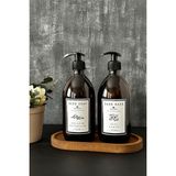 Khakma Oval Ahşap Stantlı 2'li Amber Cam Sıvı Sabun Bulaşık Deterjanı Şişesi Sabunluk 500ML Bb Hd St OV2LIBEYADIS - 500 ml