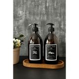 KHAKMA Oval Ahşap Stantlı 2'li Sıvı Sabun Bulaşık Deterjanı Şişesi Queen Sıvı Sabunluk 500ml Ss Hd Oval