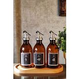 KHAKMA Oval Ahşap Stantlı Amber Zeytinyağı Nar Ekşisi Sirke Şişesi Yağdanlık 3lü Set 300ML SM3Ç-ST