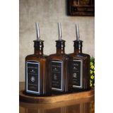 KHAKMA Oval Ahşap Stantlı Amber Zeytinyağı Sıvıyağ Sirke Şişesi QUEEN YAĞDANLIK 3lü set CSiyah300ml