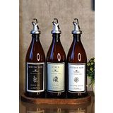 KHAKMA Oval Ahşap Stantlı Amber Zeytinyağı Sıvıyağ Sirke Şişesi QUEEN YAĞDANLIK 3lü set UZCOLR500ml