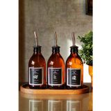 KHAKMA Oval Ahşap Stantlı Premium Amber Zeytinyağı Nar Ekşisi Sirke Şişesi Yağdanlık 3lü Set 300ml Sm3u-st
