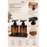 KHAKMA Siyah Stantlı Kirli El Sabunluk Seti - Bilekten Basmalı Amber Cam Sabunluk Seti- Sıvı Sabun ve Bulaşık Deterjanlığı Dispenseri