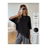 khar Kadın Siyah Dantel Detaylı Oversize Bluz Rahat Kesim Şık Günlük Bluz