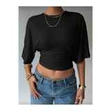khar Kadın Siyah Kısa Kollu Crop Tişört Bisiklet Yaka Slim Fit Günlük Şık Basic T-Shirt