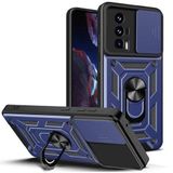 Khayra Poco F5 Pro Kılıf Magnetik Standlı Kamera Korumalı KHYR Sürgülü Vega Kapak - Mavi