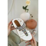 Khayt Rebeca Anatomik Fashion Taşlı Günlük Kadın Sandalet - Beyaz