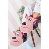 Khayt Tatlı Panda Rahat Peluş Yıkanabilir Unisex Panduf Ev Botu Pembe - Pembe Ekose Pembe
