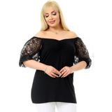 Kheos Madonna V Yaka Güpür Dantel Yarım Kol Cool Ve Rahat Bluz