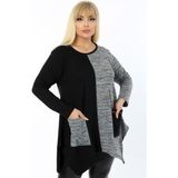 Kheos Yuvarlak Yaka Asimetrik Çift Renk Cepli Uzun Kol Tunik - 42 - 44 - Siyah - Gri