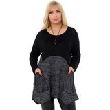 Kheos Yuvarlak Yaka Asimetrik Çift Renk Cepli Uzun Kol Tunik - 50 - 52 - Siyah - Gri