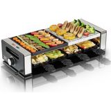 Khg Raclette Izgara RG-1200G, Doğal Izgara Taşlı ve Ters Çevrilebilir Dökme Demir Plakalı, 8 Kişilik Tavalar, Elektrikli Masa Izgarası, 1200 W Sürekli Değişken Sıcaklık Kontrol Cihazı - Siyah