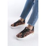 Khi-Zai Mına Bağcıklı Ortopedik Taban Leopar Desenli Kadın Sneaker Spor Ayakkabı Tbt - Kahverengi