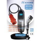 Khons 22 Kw Taşınabilir Elektrikli Araç Şarj İstasyonu 10m Kablolu