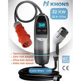 Khons Taşınabilir Elektrikli Araç Şarj İstasyonu | Cihazı | 22 Kw | 10m Kablo