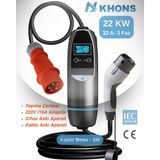 Khons Taşınabilir Elektrikli Araç Şarj İstasyonu |Cihazı | 22Kw |5m