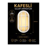 kialed 20W LED Kafesli Beyaz Glop Armatür 3200K Gün Işığı IP65 İç Dış Mekan Duvar Tavan Aydınlatma