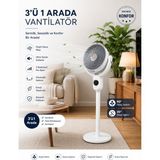 Kialed Şarjlı Ayaklı Vantilatör 8 Inç Kumandalı LED Işıklı 4 Kademeli Sessiz Fan - Beyaz