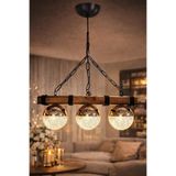 kialed Timber Modern LED Sarkıt Avize 3 Renk Ledli Avize Ahşap Krom Salon Mutfak Yatak Odası 3 Top