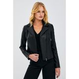 Kiara Kadın Siyah Slim-Fit Biker Deri Ceket 20SGD5859U4 - 3XL