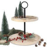 KIBAGA Dekoratif Ahşap Katmanlı Tepsi Standı - Güzel İki Katmanlı Sehpa Servis Tepsisi Mevsimlik Modern Çiftlik Evi Dekorunuzu Geliştirir - Noel Masa Süslemeleriniz için Mükemmel Merkez Parçası