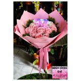 Kibargsmmarket 15'Li Pembe Kadife Gül Buketi Işıklı Love Yazılı Özel Gün Hediyesi