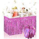 Kick Shop Kendinden Yapışkanlı Pembe Metalize Püsküllü Masa Eteği – 75 x 275 cm Parti Süslemesi
