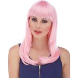 Kick Shop Soft Pembe Renk Uzun Düz Parti Peruğu