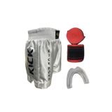 Kickboks Şortu Bandaj Dişlik Üçlü Set - Kick Boks Şort Bandaj Dişlik Seti (Beyaz, XL)
