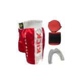 Kickboks Şortu Bandaj Dişlik Üçlü Set - Kick Boks Şort Bandaj Dişlik Seti (Kırmızı, XL)