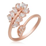 KİCKSHOP Gümüş Rose Ayarlanabilir Beyaz Taşlı Yaprak Kadın Yüzük T6970