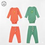 Kiddy Boo 2 Li Premium Set %100 Pamuk 0-3 Ay/24-36 Ay (3 Yaş)Arası Zıbın Çıtçıtlı Body ve Pantolon Takımı Unisex Kız Erkek Bebek Veçocuk2 - Kiremit - Yeşil - 12 - 18 Ay