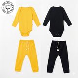 Kiddy Boo 2 Li Premium Set Nakışsız %100 Pamuk 0-3 Ay/24-36 Ay (3 Yaş)Arası Zıbın Çıtçıtlı Body ve Pantolon Takımı Unisex Kız Erkek Bebek ve Çocuk - Siyah - Sarı - 0 - 3 Ay