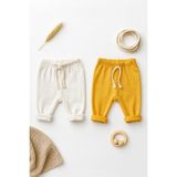 Kiddy Boo 2li Set Premıum Alt Eşofman %100PAMUK 0-3AY/3 Yaş Arası Kız Erkek Bebek Unisex - 0 - 3 Ay - Beyaz - Hardal