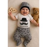 Kiddy Boo 3 lü Set %100 Pamuk 3-6 / 6-9 / 9-12 Ay Erkek Bebek Bıyıklı Zıbınlı Takım