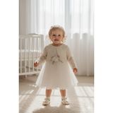 Kidello Ekru Çiçekli Kız Bebek Bolerolu Elbise Abiye Tüllü - 6 - 9 Ay