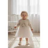 kidello Ekru Çiçekli Kız Bebek Bolerolu Elbise Abiye Tüllü