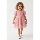 Kidello Roseme Pembe Fiyonk Detaylı Gipe Lastikli Kız Çocuk Elbise Doğum Günü - 3 - 4 Yaş