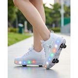 Kidessa 2256-N-DROPS LED Işıklı Çift Tekerlekli Akıllı Bağcıklı Unisex Çocuk Patenli Ayakkabı - NKT02256-BEYAZ-36